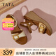 他她（TATA）法式坡跟涼鞋女鞋度假風(fēng)一字帶涼鞋2025夏季新款7MYA1BL5 杏/棕 37