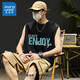 真維斯（Jeanswest）純棉背心男款夏季吸汗透氣無袖t恤衫男美式潮流寬松外穿大碼坎肩 【100%精梳棉】黑色(愉悅生活) XL (180) (寬松版型 大碼可選)