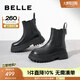 百麗（Belle）厚底煙筒靴女英倫風(fēng)切爾西靴X2G2DDD3 黑色-單里 38 (240mm)