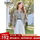 百圖betu女裝2025春季新款短外套麻感色織寬松收腰可調節外套2502T80 卡其綠 M