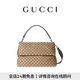 GUCCI古馳GG帆布大號(hào)斜挎包 米色和深棕色 均碼