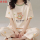 大童睡衣12-15歲女夏季純棉睡衣女學(xué)生夏天全棉短袖七分褲學(xué)生新款ins風(fēng)家居服套裝 全棉25192 M 【70-100斤】