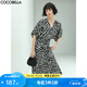 COCOBELLA設(shè)計(jì)感抽褶斑馬紋連衣裙女夏氣質(zhì)通勤V領(lǐng)長(zhǎng)裙FR911 黑底白條 XL