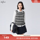 伊芙麗（eifini）蔣欣代言圓領(lǐng)撞色美式復古條紋針織背心女秋裝新款外穿背心上衣 灰色 M 165/90CL