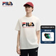 FILA 斐樂官方男子針織短袖衫2025夏新款狐貍刺繡休閑舒適純棉T恤 云菇白-WT XL 180/100A/XL