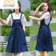 玉極虞少女大童牛仔背帶裙女夏季2025新款春秋初高中學(xué)生吊帶連衣裙套裝 深藍色【上衣+背帶裙】套裝 165 S