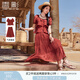 香影度假風(fēng)紅色套裝裙女2025夏季新款一整套搭配短袖半身裙兩件套 暗紅 S