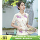 MORELINE沐蘭小眾設(shè)計感印花襯衫女2025年夏季新款減齡娃娃領(lǐng)修身短袖襯衣 粉花 L
