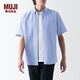 無印良品（MUJI）男式 棉水洗牛津紐扣領短袖襯衫 休閑百搭 純棉全棉 男士襯衣外套 薩克森藍 S（165/84A）