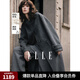 ELLE【100%綿羊毛】灰色連帽毛呢外套女2024冬季新款長款羊毛大衣 中灰 S