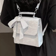 清冷秋冬新款蝴蝶結(jié)學(xué)院風(fēng)單肩斜挎雙肩包七夕送女生 銀色