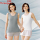 三槍兩件裝春夏圓領(lǐng)蕾絲簡(jiǎn)約休閑無(wú)袖背心女士修身純棉打底衫坎肩汗衫 特白+淺麻灰 M