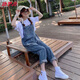 唐思薇牛仔背帶褲女2025新款韓版寬松顯瘦連體背帶褲春夏九分吊帶牛子褲 主圖款 L