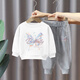 千丫丫女童秋裝套裝2025新款秋冬季加絨兒童衣服中大童設(shè)計感衛(wèi)衣兩件套 白衣+灰褲-暈染蝴蝶 【春秋】 140 cm 兒童尺碼推薦【62-70斤】