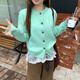 佐敘薄荷綠色針織開(kāi)衫女秋冬新款高級感軟糯外搭上衣復古卷邊毛衣外套 薄荷綠 （不含絲帶款） 均碼 （80-110）