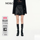 MO&Co.半身裙2025秋新品素皮短裙懷舊擦色A字簡約中低腰MBE3SKTT04 黑色 L