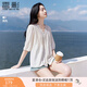 香影【王楚然明星同款】白色娃娃衫上衣女夏含亞麻小衫淡人薄v領(lǐng)襯衫 米白 L 165/88A/110-125斤