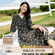 尚都比拉度假風(fēng)碎花連衣裙女夏天V領(lǐng)氣質(zhì)中長(zhǎng)裙收腰A字雪紡裙子 黑花 L