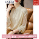 ZXEGI高檔設(shè)計(jì)感真絲襯衫女長(zhǎng)袖蕾絲法式100%桑蠶絲氣質(zhì)通勤風(fēng)上衣 米色 2XL