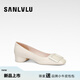 SANLVLU/徐州 高級白領職業(yè)通勤單鞋方頭粗跟工作鞋不累腳羊皮休閑鞋黑色 莫斯科白（送牛皮包包+pink禮盒） 37