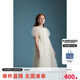ELLE KIDS法式重工花朵珠片泡泡袖夏季新款女童生日party公主連衣裙 米白色 140