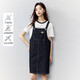 茵曼復(fù)古學(xué)院牛仔背帶裙女2025夏季新款時(shí)尚直筒連衣裙 深牛仔藍(lán)  M