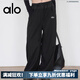 ALO YOGA夏季拼色抽繩運動(dòng)褲休閑褲高腰顯瘦直筒休閑新款瑜伽寬松美式褲子 【白標】黑色直筒褲 S 80-100斤