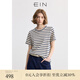 EIN【航海系】EIN言藍(lán)白條紋圓領(lǐng)休閑寬松短袖T恤上衣女裝25夏新款 墨藍(lán) M