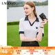 lagogo撞色POLO翻領(lǐng)運(yùn)動(dòng)休閑T恤衫女拉谷谷夏季新款愛心刺繡短袖 本白色(V1) L