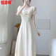 恒源祥連衣裙仙女裙子法式茶歇初戀vintage夏薄款特別溫柔風(fēng)收腰V領(lǐng)鎖骨 杏色 XL 115-125