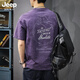 JEEP SPIRIT純棉短袖t恤男2025新款美式重磅300g寬松半袖復古潮牌印花體恤衫 紫色 XL 推薦體重145-160斤