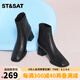 St&Sat/星期六優(yōu)雅時裝靴冬季新款高跟通勤短靴女SS24118412 黑色 39