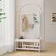 法式奶油風(fēng)換鞋凳鞋架掛衣架鏡子一體入戶(hù)多功能收納鞋架衣帽架 120長(cháng)帶鏡7鉤總高約212cm