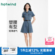 熱風(fēng)牛仔連衣裙2025年夏季新款女士收腰腰帶連衣裙法式修身襯衫裙 06蘭色 L