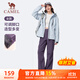 駱駝（CAMEL）加絨傘兵女褲寬松直筒戶(hù)外防潑水運動(dòng)褲 J25CA6L6017 葡萄紫 L