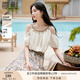 香影度假風(fēng)掛脖露肩上衣女夏2025新款含亞麻釘珠短袖波西米亞小衫 鷺白 M 160/84A/95-110斤