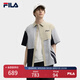 FILA 斐樂(lè)官方男子梭織短袖襯衫2025夏新款時(shí)尚休閑拼色寬松上衣 淺灘中卡其-DK XL 180/100A/XL
