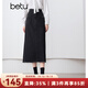 百圖betu女裝秋季新款半身裙新復古回潮高腰牛仔裙裙子女2409T76 黑色 L