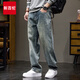 新百倫高端牛仔褲男士秋冬款潮牌寬松直筒加絨男褲休閑黑色牛仔褲子男 01藍色 常規 32 碼【合適145-155斤】