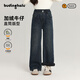 布丁哈魯女童加絨加厚牛仔褲冬季新品中大童彈力寬松直筒褲兒童百搭褲子潮