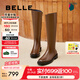 百麗（Belle）七夕禮物周雨彤同款月光騎士靴女商場款顯瘦長靴3EL73DG4 焦糖棕(啞光面) 39 (245mm)