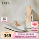他她TATA法式厚底穆勒鞋拖鞋淺口瑪麗珍包頭羊皮單鞋YSW01BH5米白 36
