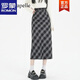 羅蒙a字半身裙女2024秋冬新款復古格子高腰開(kāi)叉顯瘦直筒中長(cháng)包臀裙子 黑色 XL