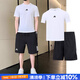 阿迪達(dá)斯（adidas）男裝運(yùn)動(dòng)套裝 2025夏上新款舒適透氣寬松短袖T恤五分褲短褲兩件套 白/基礎(chǔ)款短袖+五分褲 L【175-180cm/150-160斤】