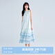 樂町【商場(chǎng)同款】七夕小野聯(lián)名合作系列印花無袖掛脖連衣裙C1FAF2430 冰露藍(lán) S