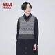 無印良品（MUJI）女式 美利奴羊毛 圖案編織 V領(lǐng)背心 馬甲針織衫休閑百搭 BA1ODA3A 炭灰色圖案 S（155/80A）