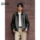 GXG男裝 【牛皮】25年秋新款皮衣外套翻領(lǐng)時(shí)尚夾克 黑色 180/XL