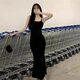 瑜尚臻品黑色吊帶連衣裙辣妹性感收腰緊身魚尾裙無袖顯瘦包臀裙法式純欲裙 M