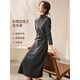 沫晗依美含羊毛軟糯百搭裙子2025冬季捏褶收腰優(yōu)雅中長(cháng)裙連衣裙女