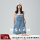 MSLAN|商場(chǎng)同款夏季新款毛邊刺繡做舊牛仔背帶褲學(xué)院風(fēng)減齡短褲 城灰藍(lán) M
